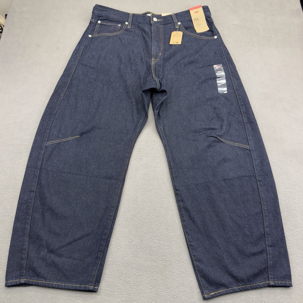 Levis Cinch Barrel Jeans Womens 33x29 Blue Dark Wash Baggy Leg Adjustable Waist